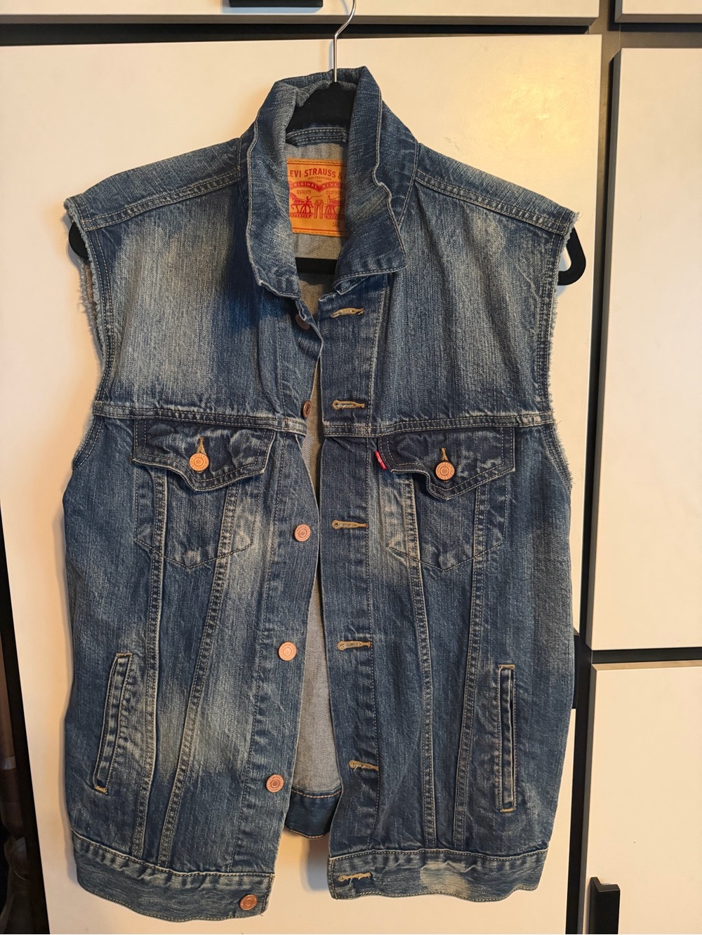Levi's Blue Distressed Denim Sleeveless Vest - Picture 8 of 8